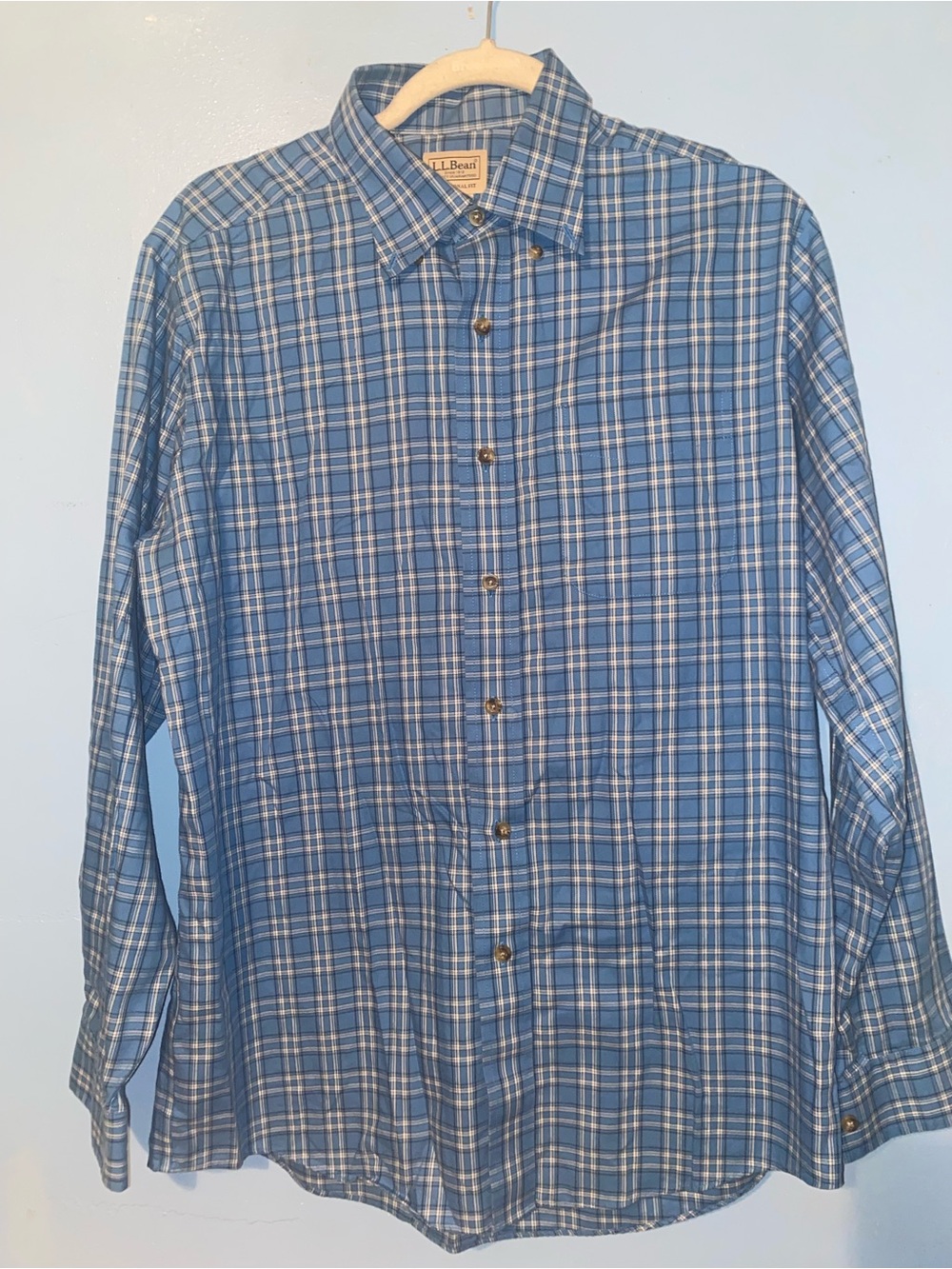 L.L. Bean Men's Blue Plaid Cotton Button-Down Shirt